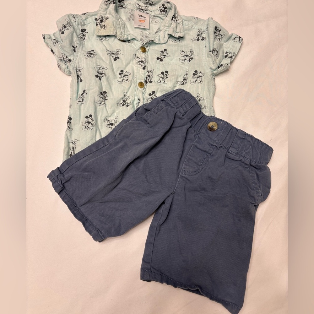 H&M Kids Mickey Mouse Print Shirt - Mint and Navy